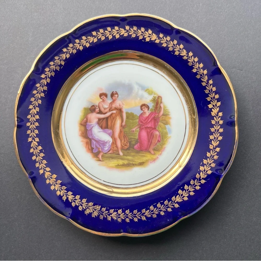 SOLD VINTAGE Cobalt Blue Gold Trim Collector Plate Art Angelica Kauffman - Picture 1 of 15